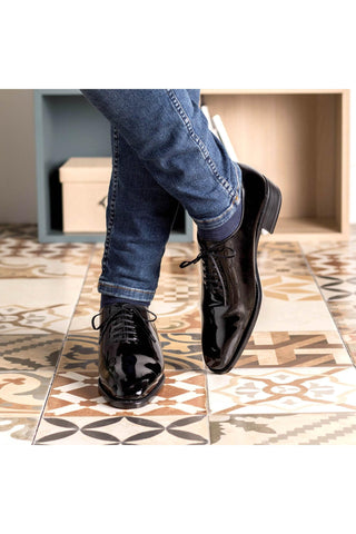 Ambrogio Handmade Black Patent Belgravia High-Heel Wholecut Oxfords (AMB2388)-AmbrogioShoes