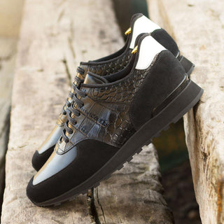 Ambrogio Handmade Black & White Multi-Material Jogger Sneakers (AMB2259)-AmbrogioShoes