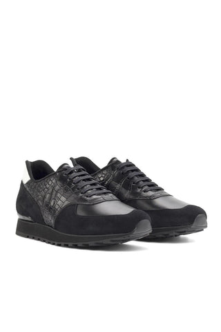 Ambrogio Handmade Black & White Multi-Material Jogger Sneakers (AMB2259)-AmbrogioShoes