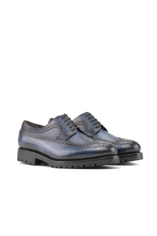 Ambrogio Handmade Blue Calf-Skin Leather Long wingtip Derby (AMB2384)-AmbrogioShoes