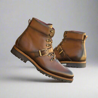 Ambrogio Handmade Brown Calf-Skin Leather Hiking Boots (AMB2355)-AmbrogioShoes