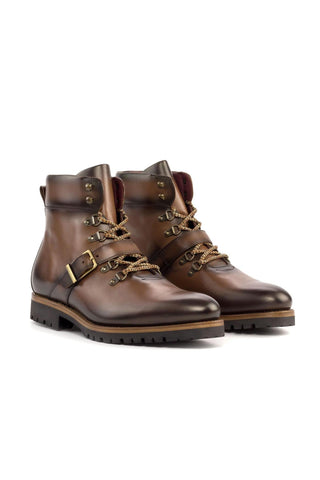 Ambrogio Handmade Brown Calf-Skin Leather Hiking Boots (AMB2355)-AmbrogioShoes