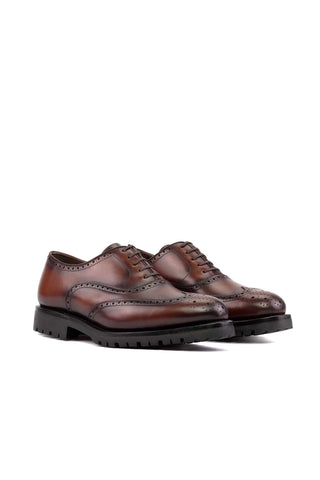Ambrogio Handmade Brown Calf-Skin Leather Wingtip Oxfords (AMB2404)-AmbrogioShoes