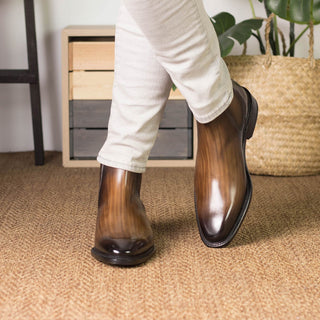 Ambrogio Handmade Brown Patina Leather Chelsea Boots (AMB2413)-AmbrogioShoes
