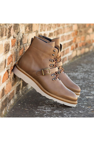 Ambrogio Handmade Brown Patina Leather Hiking Boots (AMB2282)-AmbrogioShoes