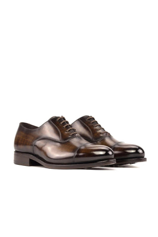 Ambrogio Handmade Brown Patina Leather Oxfords (AMB2319)-AmbrogioShoes