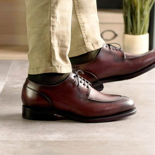 Ambrogio Handmade Burgundy Calf-Skin Leather Derby Split Toe (AMB2306)-AmbrogioShoes