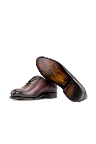Ambrogio Handmade Burgundy Calf-Skin Leather Whole-cut Oxfords (AMB2278)-AmbrogioShoes