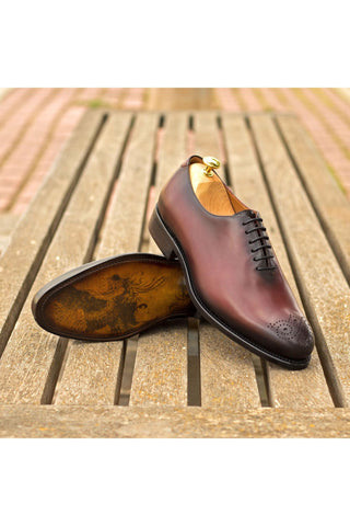 Ambrogio Handmade Burgundy Calf-Skin Leather Whole-cut Oxfords (AMB2278)-AmbrogioShoes