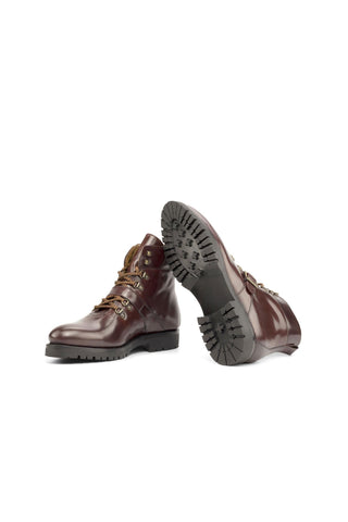 Ambrogio Handmade Burgundy Cordovan Leather Goodyear Welted Hiking Boots (AMB2251)-AmbrogioShoes