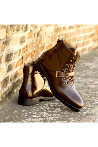 Ambrogio Handmade Burgundy Cordovan Leather Goodyear Welted Hiking Boots (AMB2251)-AmbrogioShoes