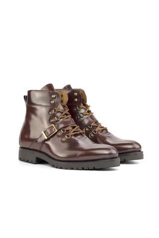 Ambrogio Handmade Burgundy Cordovan Leather Goodyear Welted Hiking Boots (AMB2251)-AmbrogioShoes