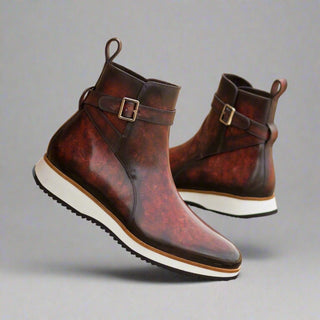 Ambrogio Handmade Burgundy Patina Leather Jodhpur Boots (AMB2289)-AmbrogioShoes