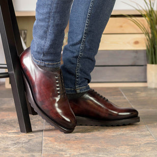 Ambrogio Handmade Burgundy Patina Leather Whole-Cut Oxfords (AMB2369)-AmbrogioShoes