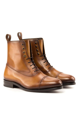 Ambrogio Handmade Cognac Calf-Skin Leather Balmoral Boots (AMB2334)-AmbrogioShoes