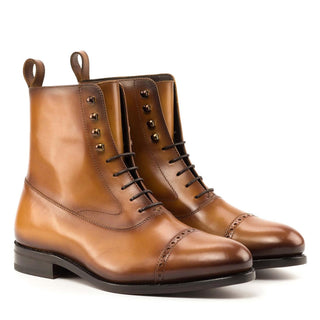 Ambrogio Handmade Cognac Calf-Skin Leather Balmoral Boots (AMB2334)-AmbrogioShoes