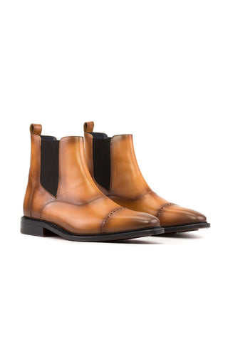 Ambrogio Handmade Cognac Calf-Skin Leather Chelsea Boots (AMB2276)-AmbrogioShoes
