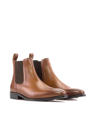 Ambrogio Handmade Cognac Calf-Skin Leather Chelsea Boots (AMB2332)-AmbrogioShoes