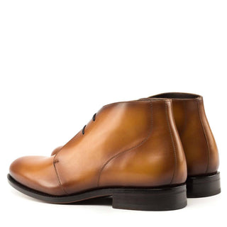 Ambrogio Handmade Cognac Calf-Skin Leather Chukka Boots (AMB2265)-AmbrogioShoes