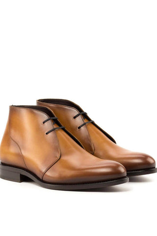 Ambrogio Handmade Cognac Calf-Skin Leather Chukka Boots (AMB2265)-AmbrogioShoes