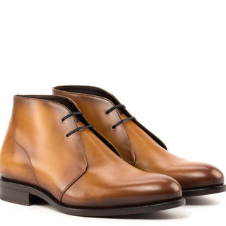 Ambrogio Handmade Cognac Calf-Skin Leather Chukka Boots (AMB2265)-AmbrogioShoes