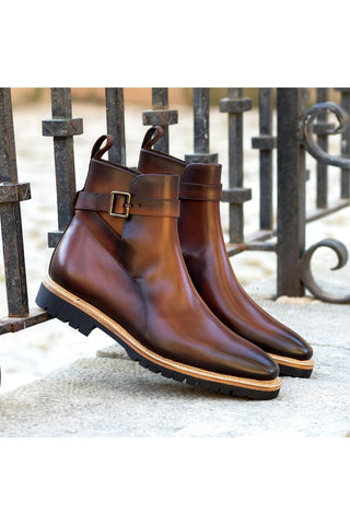 Ambrogio Handmade Cognac Calf-Skin Leather Jodhpur Boots (AMB2415)-AmbrogioShoes