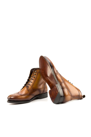 Ambrogio Handmade Cognac Calf-Skin Leather Military Brogue Boots (AMB2329)-AmbrogioShoes