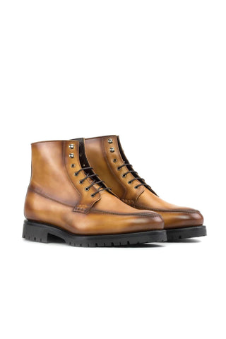 Ambrogio Handmade Cognac Calf-Skin Leather Moccasin Boots (AMB2412)-AmbrogioShoes