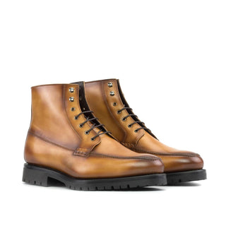 Ambrogio Handmade Cognac Calf-Skin Leather Moccasin Boots (AMB2412)-AmbrogioShoes