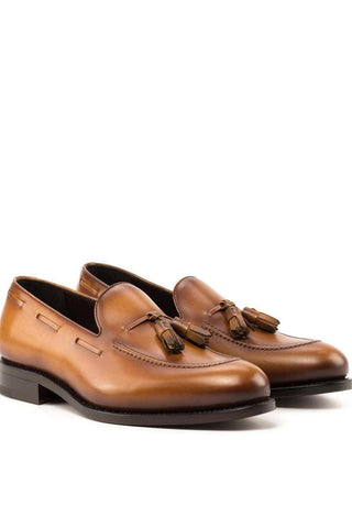 Ambrogio Handmade Cognac Calf-Skin Leather Tassels Loafers (AMB2269)-AmbrogioShoes