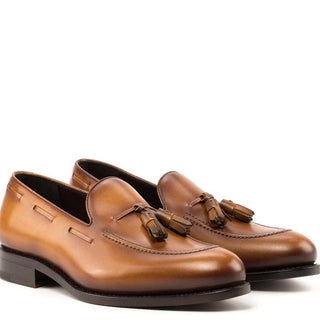 Ambrogio Handmade Cognac Calf-Skin Leather Tassels Loafers (AMB2269)-AmbrogioShoes