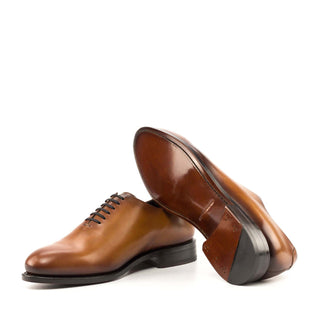 Ambrogio Handmade Cognac Calf-Skin Leather Whole Cut Oxfords (AMB2256)-AmbrogioShoes