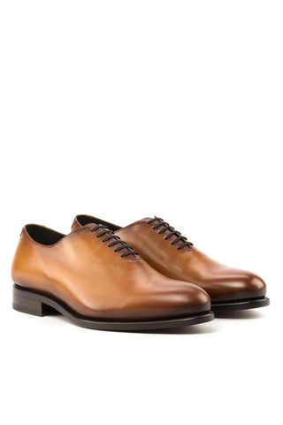 Ambrogio Handmade Cognac Calf-Skin Leather Whole Cut Oxfords (AMB2256)-AmbrogioShoes