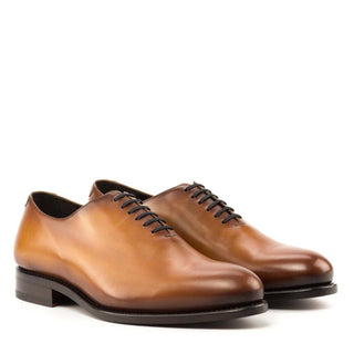 Ambrogio Handmade Cognac Calf-Skin Leather Whole Cut Oxfords (AMB2256)-AmbrogioShoes
