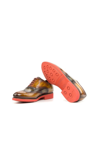 Ambrogio Handmade Cognac & Green Patina Leather Brogue Oxfords (AMB2246)-AmbrogioShoes