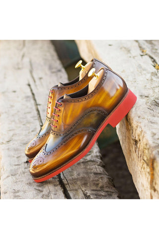 Ambrogio Handmade Cognac & Green Patina Leather Brogue Oxfords (AMB2246)-AmbrogioShoes