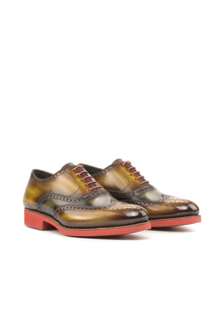 Ambrogio Handmade Cognac & Green Patina Leather Brogue Oxfords (AMB2246)-AmbrogioShoes