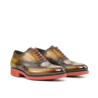 Ambrogio Handmade Cognac & Green Patina Leather Brogue Oxfords (AMB2246)-AmbrogioShoes