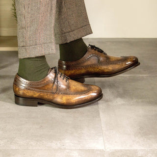 Ambrogio Handmade Cognac Patina Leather Longwing Blucher Derby (AMB2328)-AmbrogioShoes