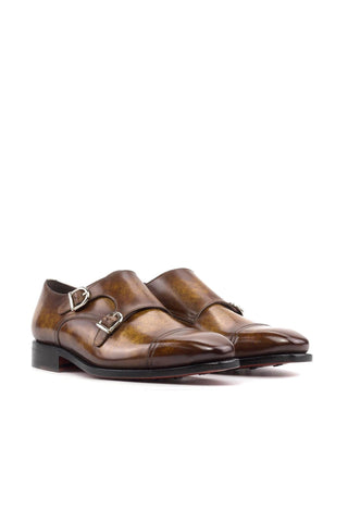 Ambrogio Handmade Cognac Patina Leather Monk-Straps Loafers (AMB2397)-AmbrogioShoes