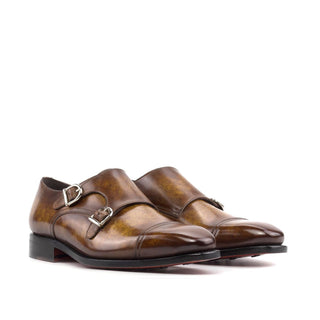 Ambrogio Handmade Cognac Patina Leather Monk-Straps Loafers (AMB2397)-AmbrogioShoes