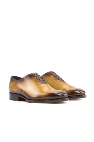 Ambrogio Handmade Cognac Patina Leather Whole-Cut Oxfords (AMB2375)-AmbrogioShoes