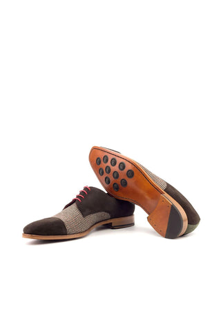 Ambrogio Handmade Custom Beige, Green & Brown Fabric / Suede Derby (AMB1893)-AmbrogioShoes