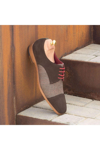 Ambrogio Handmade Custom Beige, Green & Brown Fabric / Suede Derby (AMB1893)-AmbrogioShoes