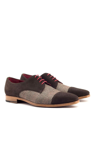 Ambrogio Handmade Custom Beige, Green & Brown Fabric / Suede Derby (AMB1893)-AmbrogioShoes