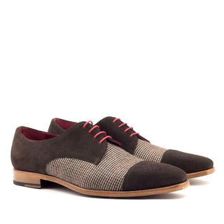 Ambrogio Handmade Custom Beige, Green & Brown Fabric / Suede Derby (AMB1893)-AmbrogioShoes