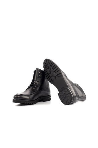 Ambrogio Handmade Custom Black Box Calf-Skin Leather Moccasin Boots (AMB2167)-AmbrogioShoes