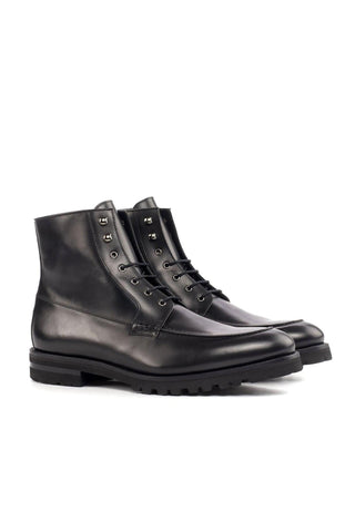 Ambrogio Handmade Custom Black Box Calf-Skin Leather Moccasin Boots (AMB2167)-AmbrogioShoes