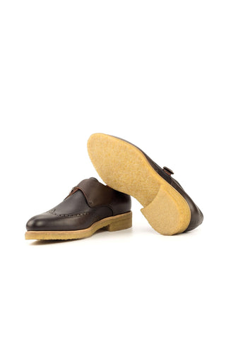 Ambrogio Handmade Custom Black & Brown Pebble Grain Calf-Skin Leather Monk Strap (AMB1884)-AmbrogioShoes