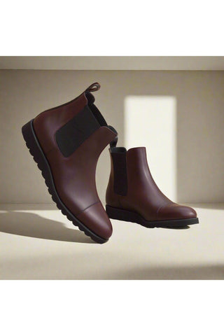 Ambrogio Handmade Custom Black & Burgundy Box Calf-Skin Leather Chelsea Boots (AMB2173)-AmbrogioShoes
